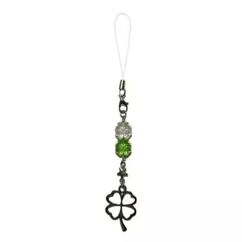 Handmade Beaded Phone Chain Four Leaf Clovers Cellphone Charm Acrylic Heart Keyring Pendant Accessory for Phones Key Bag 2 зелёный