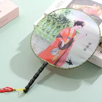 Handmade Classical Round Fan Color Random Prop Fan Creative Antique Dance Fan Dance style 2-Random