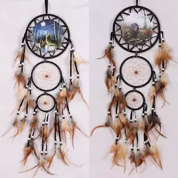 Handmade Dream Catcher 3 Ring Feather Hanging Art Gifts Retro Feather Dreamcatcher Ornament Hanging Bedroom Decoration