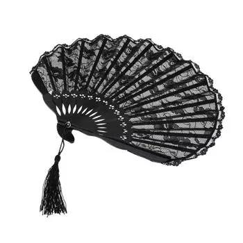 Handmade Lace Shell Fan High-end Dance Fan Elegant Japanese Folding Fan Cheongsam accessories Black
