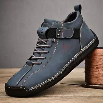 Handmade Leather Casual Men Shoes Design Sneakers Man Breathable Leather Shoes Men Ankle Boots Outdoor mens shoes flats 39 бежевый