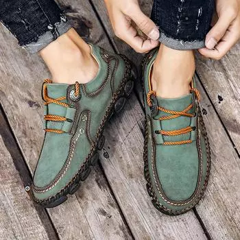 Handmade Leather Mens Lace Up Shoes Comfortable Casual Leather Shoes Men Loafers Hot Sale Moccasins Driving Shoe Big Size 38-48 38 чёрный