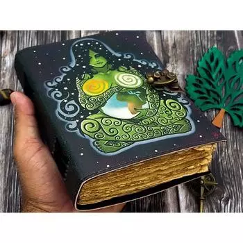 Handmade leather Mother Godness Journal For Men Women Traveling Sketchbook blank book with Antiqe deckle edge paper With Loc 7 x 5 in