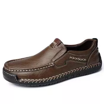 Handmade Men Loafers Slip On Leather Casual Shoes For Men Moccasins Plus Size 39-48 Flats Sneakers Men Design Man Shoes 39 чёрный
