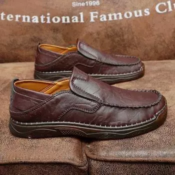 Handmade Men s Classical Casual Leather Shoes Lightweight Durable Waterproof Antiskid Flat Shoes for All Seasons for Walk Travel US 5(EUR 38) чёрный