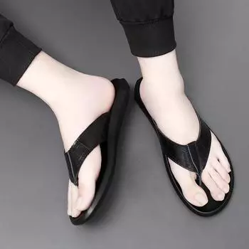 Handmade Men s Flip Flops Summer Shoes Men Slippers Leather Mens Flip Flops Flat Mens Sandals Holiday Non-slip New Male Shoes 38