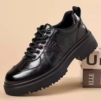 Handmade Men s Non-slip Flat Casual Comfortable Male Work Shoes Leather Men s All-match Sneakers New Men Lace-Up Oxford Shoes 38 чёрный