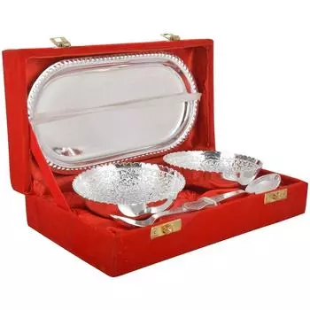 Handmade Metal Floral Dessert Bowls, 5-Piece, Silver