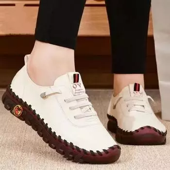 Handmade Oxford Soft Bottom Mom s Shoes Womens Loafers Lace Up Real Leather Flat Comfortable Casual Sneakers Chaussure Femme 35 чёрный