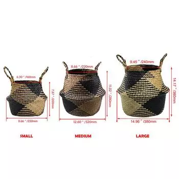 Handmade Straw Storage Baskets Rattan Flower Pot Belly Basket with Handles Folding Clothes Laundry Storage Container S+L+XL