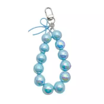Handmade UV Beaded Keychain with Bowknot Phone Charm Keyring Bag Pendant Perfect for Phones and Handbag Purses Wallet синий