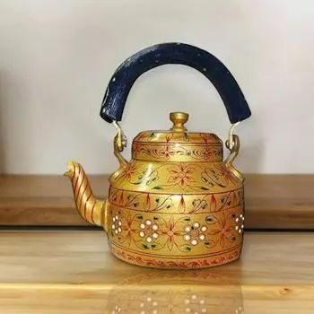 Handpainted Traditional Aluminium Colourfull Decorative Tea Kettle(6 Inch) (Golden) золотистый
