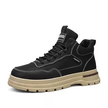 Handsome Men s Autumn Winter Spring Work Boots Male Students Hightop Leather Walking Shoes Platform Boots 38 чёрный