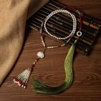 Hanfu Antique Court Длинные аксессуары с бахромой Ming-Ming-Ming-Min-Multiple Soft Yingluo Длинное ожерелье с облачной спиной в форме лотоса