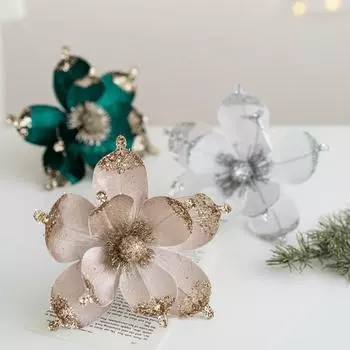 Hanging Artificial Flower DIY Sequins Flower 20cm Christmas Glitter Flower Home Decor розовый
