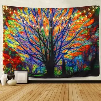 Hanging Blanket Wall Hanging Psychedelic Forest Bird Wall Cloth Bedroom Hanging Cloth Living Room Decoration Painting Room Background Cloth 95*73
