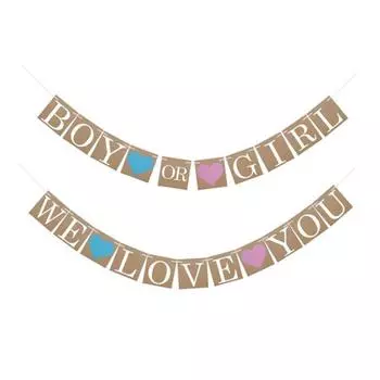 Hanging Boy or Girl Gender Reveal Bunting Festive Kraft Paper Banner Flag Boy Girl 2