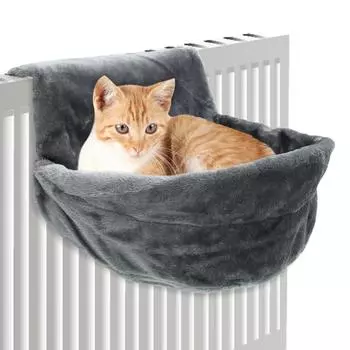 Hanging Cat Bed Cat Radiator Bed Removable Cat Hammock Pet Beds with Metal Frame Luxury Warm Fleece Basket for Cats 2025 серый
