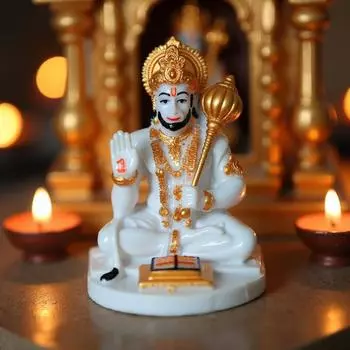 Hanuman Ji Murti for Car Dashboard, Hanuman Idol for Home Pooja with Hanuman Chalisa for Protection from Negative Energy, Good Luck and Success,