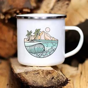 Happy Camping Enamel Cups Friends Original Mugs Coffee Cups to Sublimate Drinkware Unusual Tea Cup Personalized Mug Beer Cupshe 360ml