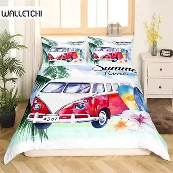 Happy Camping Одеяло Покрывало King, Летнее Постельное белье для мальчиков-подростков, Семья, Пляжный Отдых Стиль Пододеяльник Комплект 135x200cm 2pcs