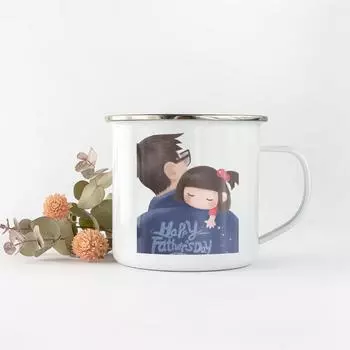 Happy Fathers Day Best Original and Fun Father s Day Gifts Cup Drink Water Coffee Tea Mug White Enamel Printing Handled Cup 360ml