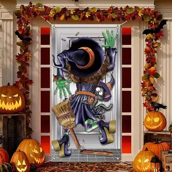 Happy Halloween Door Hanging Polyester Material Spooky Witch Photo Background Halloween Party Supplies