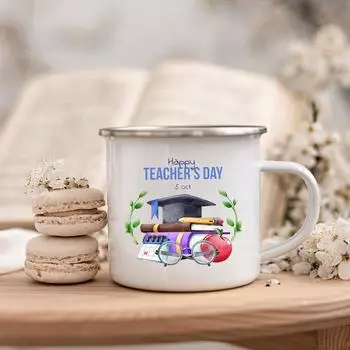 Happy Teacher s Day Enamel Mugs Handle Cups Drink Juice Coffee Dessert Tea Milk Mugs Bonfire Party Best Gifts for Teacher 360ml