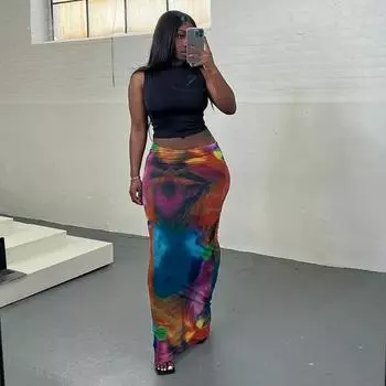 Harajuku Aesthetics Multi Printed High Talya Long Skirts Women Y2K Package Hip Skirt Chic Holiday Outfits Slim L