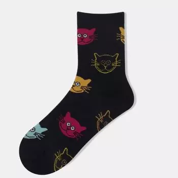 Harajuku Cat Pattern Socks Korean Style Middle Tube Socks Casual Animal Socks Streetwear A