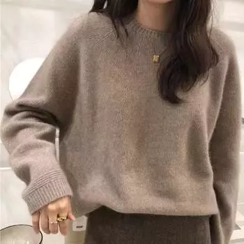 Harajuku ретро однотонная одежда женская корейская мода круглый вырез пуловер свободные топы для похудения зимний повседневный облегающий свитер S серый