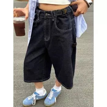 Harajuku винтажные шорты с высокой талией женские модные джинсовые повседневные шорты 2000-х годов свободного кроя Y2K уличная одежда в стиле панк мешковатые шорты S чёрный