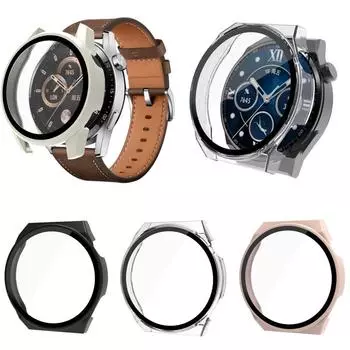 Hard Edge Shell Glass Screen Protector Film Case For Huawei Watch GT3 Pro 46mm / Huawei Watch GT3 42mm 46mm Защитное полное покрытие Аксессуары For Huawei GT3 46mm чёрный