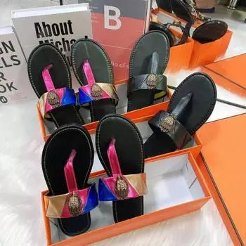 Hardware Diamond Buckle Flip-flops 2024 Fashion Ladies Sandals Flat Beach Casual Women Slippers Color Matching Indoor Slides 36