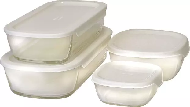 HARIO Stacking glass container set of 4 heat-resistant KSTL-4004-OW
