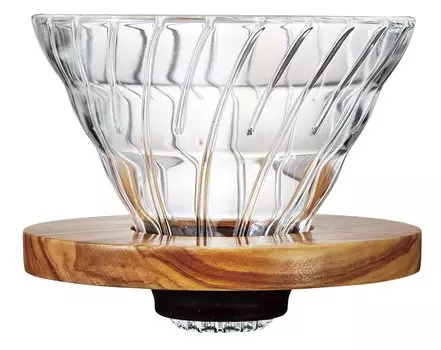 HARIO V60 Glass Transparent Coffee Dripper Olive Wood 02 Coffee Drip for Cups Heat-resistant 1-4 VDGR-02-OV