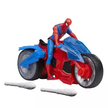 Hasbro Marvel Web Blast 4-дюймовый игровой набор с 2 снарядами для детей от 4 лет F6899 Подлинный продукт Мотоцикл Человека-паука, (10 см) фигура, транспортное средство,