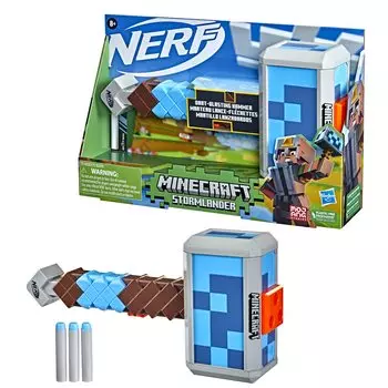 Hasbro Nerf Minecraft Stormlander Fires 3 включает в себя официальную рукоятку Nerf Elite 3 Pull Back Priming Handle F4416 Оригинальный продукт Бластер в форме молотка, дротики,