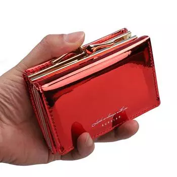 Hasp Pu Laser Coin Purse Multi-card Slot Rainbow Card Holder Retro Laser Short Wallet Outdoor красный