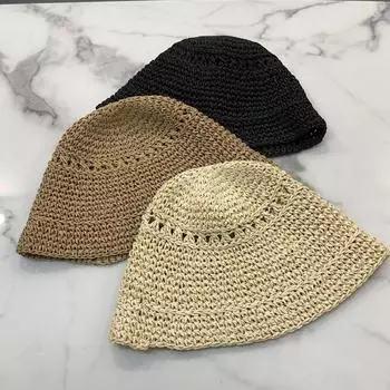 Hat Women s Season Sun Hat Handmade Crochet Straw Hat Straw Bucket Hat Beach Sunscreen Face Cover Bucket Hat M56-58cm зелёный