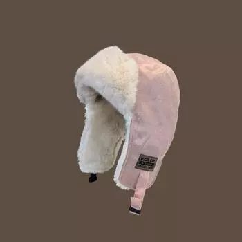 Hat women s winter velvet thickened warm electric vehicle outdoor cycling ear protection cold Northeast hat men M56-58cm чёрный