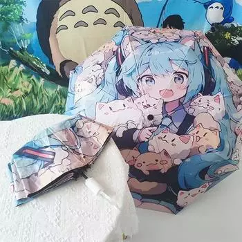 Hatsune Miku, автоматический зонт, тройной зонт, защита от ультрафиолета.