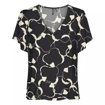 Топ с короткими рукавами и рюшами с принтом Женский VERO MODA XS чёрный