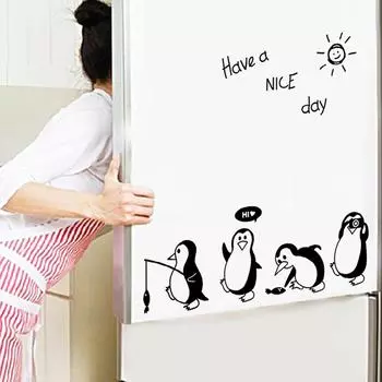 Havea Nice Day милый стикер с пингвином на холодильник, кухонный холодильник, настенные наклейки, искусство чёрный