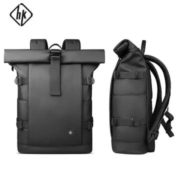 HcanKcan Roll top Men Backpack 17 Inch Laptop Bag Expandable Large Capacity Travel Backpack Business Fashion Waterproof Backpack чёрный