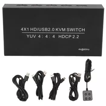 HD Мультимедийный Интерфейс KVM Профессиональный 4 Портовый 4K 60 Гц USB 2.0 HD Мультимедийный Интерфейс
