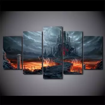 HD печатные модульные картины «Ад» холст картина рамка домашнее настенное искусство 5 шт. замок из лавы пейзаж плакат Декор в спальню 20x35cm*2 20x45cm*2 20x55cm*1