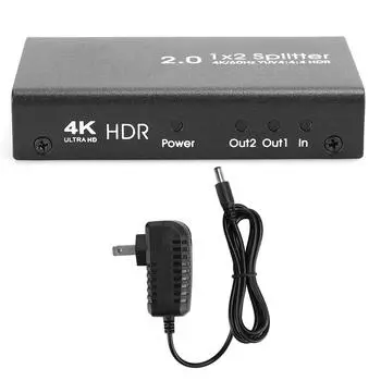 HDMI 2.0 1x2 Splitter 4K High Definition 1 in 2 out Видео распределитель для ноутбука DVD Set Top Box US Plug чёрный