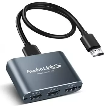 HDMI Switcher 4K 60Hz Aluminum Alloy Avedio Links HDMI Selector 3 Inputs 1 Output HDMI Switcher 3 Port HDMI Hub Expansion HDR10 3D No Power Supply