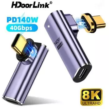 HdooLink PD140W USB 4.0 Магнитный адаптер для зарядки 40 Гбит/с Type-C Адаптер для быстрой зарядки 8K @ 120 Гц HD-видеоконвертер для телефона-ноутбука Straight Adapter